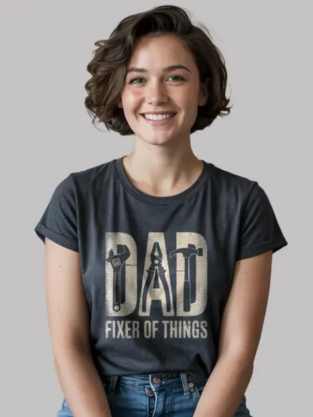 Dark Heather “Dad Fixer of Things” Funny Dad Fixer T-Shirt Front View
