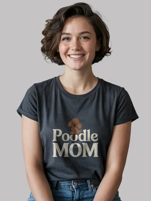 Dark Heather lifestyle view poodle mom shirt pet parent