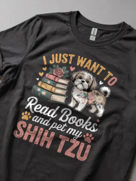 Read Books T-Shirt – Cozy Floral Shih Tzu Tee for Pet-Loving Bookworms  ⸻ - Image 6