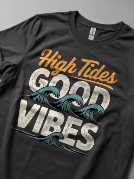 Retro Surf Beach T-Shirt High Tides Good Vibes - Image 5
