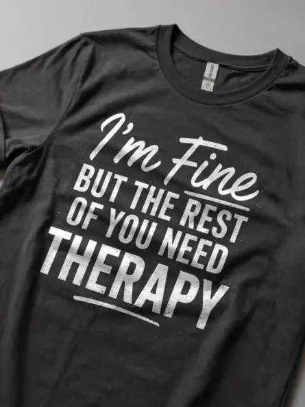 Lifestyle Shot Dark Heather shirt in casual setting – sarcastic therapy t-shirt