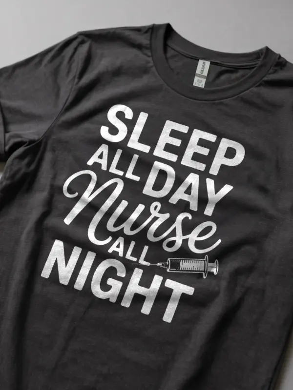 Dark Heather sleep all day nurse all night t-shirt