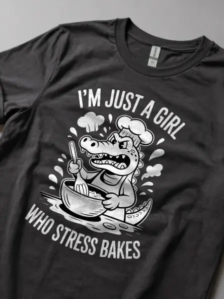 Funny Stress Baking Shirt for Women – Cute Alligator Cartoon Tee - Image 5