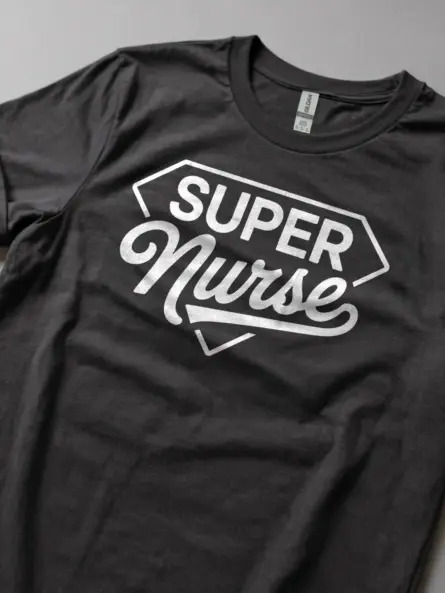 dark heather super nurse t-shirt lifestyle photo for hospital workers