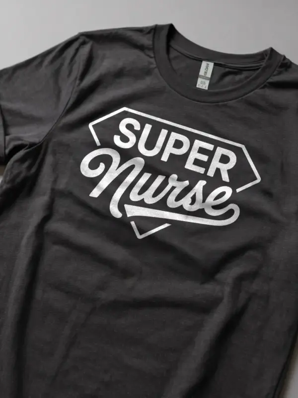 dark heather super nurse t-shirt lifestyle photo for hospital workers