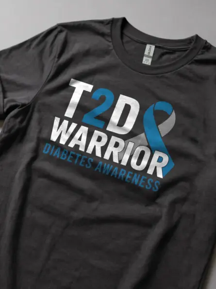 Bold T2D Warrior Diabetes Shirt – Blue Gray Awareness Ribbon Tee - Image 5