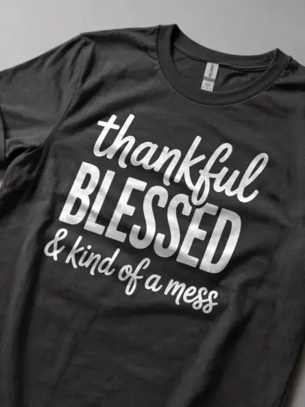Thankful Blessed Kind of a Mess Shirt – Trendy Fall Quote Tee - Image 5