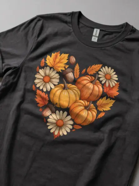 Thankful Heart Shirt – Cozy Autumn Graphic Tee with Pumpkin & Leaf Art - Image 2