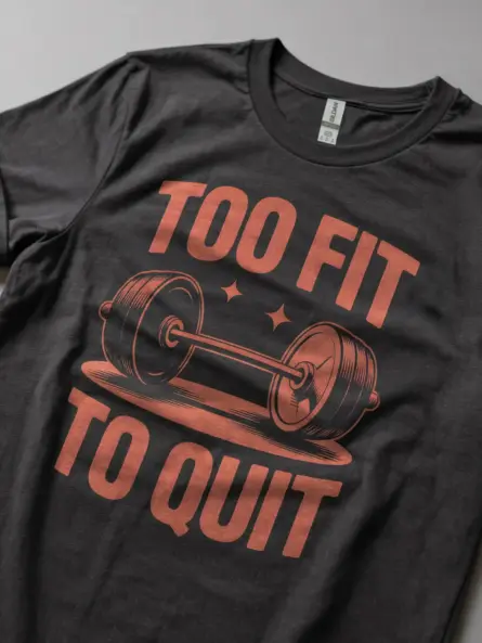 Too Fit To Quit T-Shirt | Retro Barbell Gym Motivation Tee - Image 6