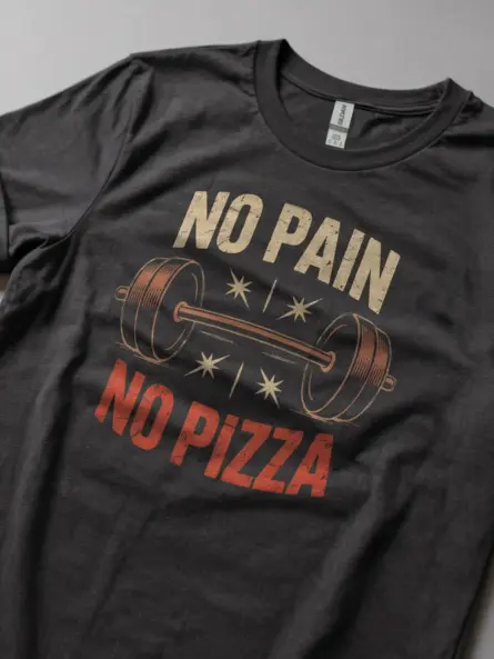 Vintage Motivational Gym T-Shirt – No Pain No Pizza Barbell Design - Image 5