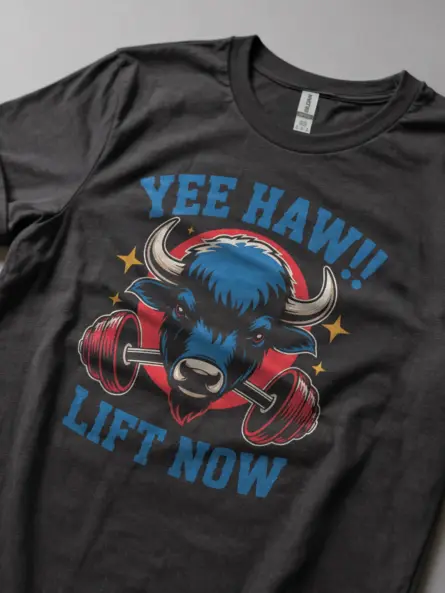 Western Powerlifting T-Shirt – Yee Haw Lift Now Buffalo Gym Tee - Image 6