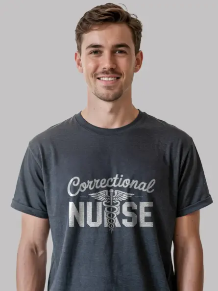 Dark Heather Correctional Nurse T-Shirt with Medical Graphic