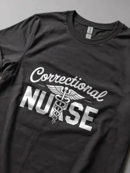 Dark Heather Lifestyle Shot Correctional Nurse Shirt for Medical Staff