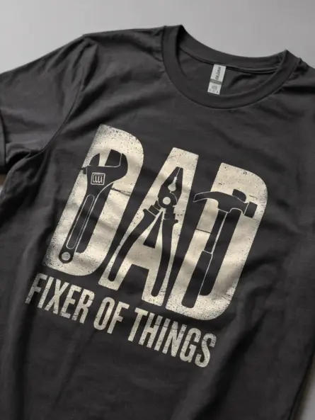 Dark Heather “Dad Fixer of Things” Funny Dad Fixer T-Shirt Lifestyle