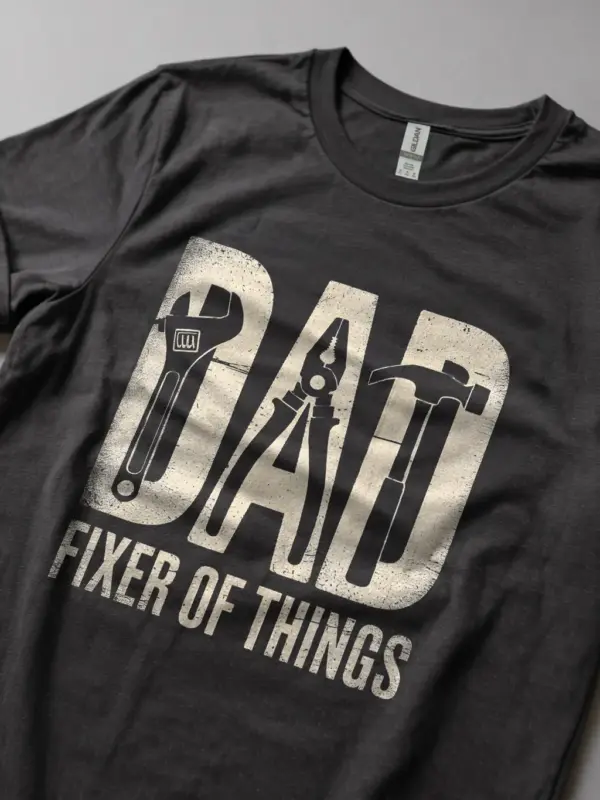 Dark Heather “Dad Fixer of Things” Funny Dad Fixer T-Shirt Lifestyle