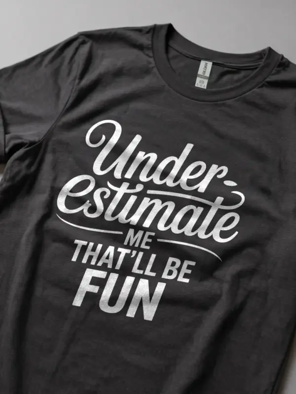 Lifestyle shot dark heather underestimate me that'll be fun shirt for modern youth