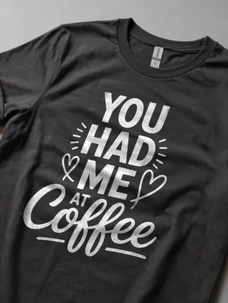 Dark Heather lifestyle shot – casual café style coffee lover t-shirt