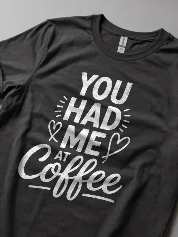 Dark Heather lifestyle shot – casual café style coffee lover t-shirt