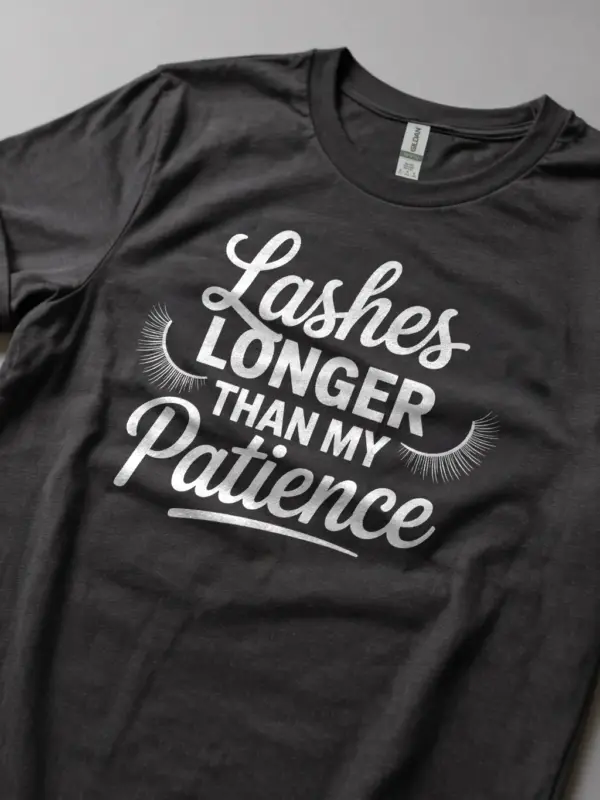 Dark Heather Shirt Lashes Longer Than My Patience Funny Lash Tech Shirt