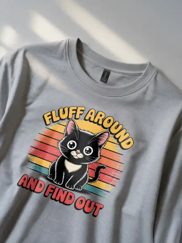 grey fluff around vintage funny cat shirt for women