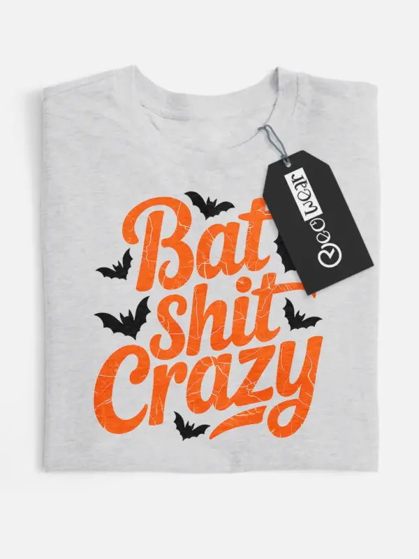 grey flatlay Shirt – Bat Shit Crazy – funny bat Halloween t-shirt
