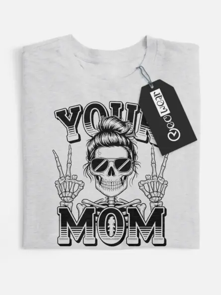 grey flatlay front view punk skeleton mom t-shirt