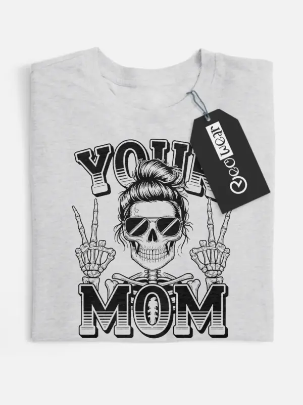 grey flatlay front view punk skeleton mom t-shirt
