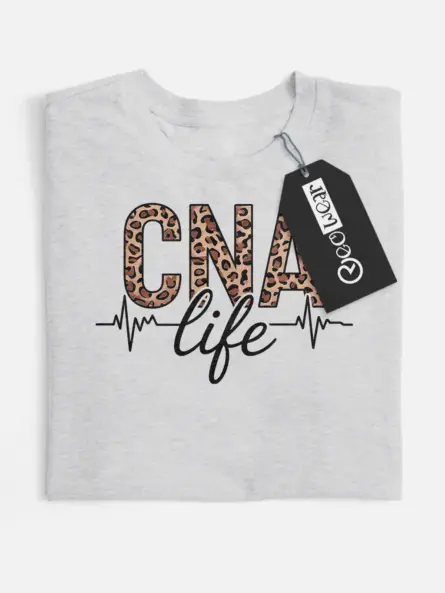 grey cna life leopard print shirt lifestyle image with student nurse