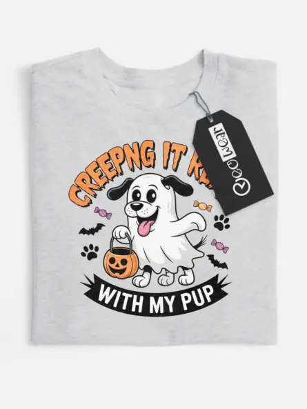 grey Creeping It Real Dog Halloween T-Shirt spooky pet tee