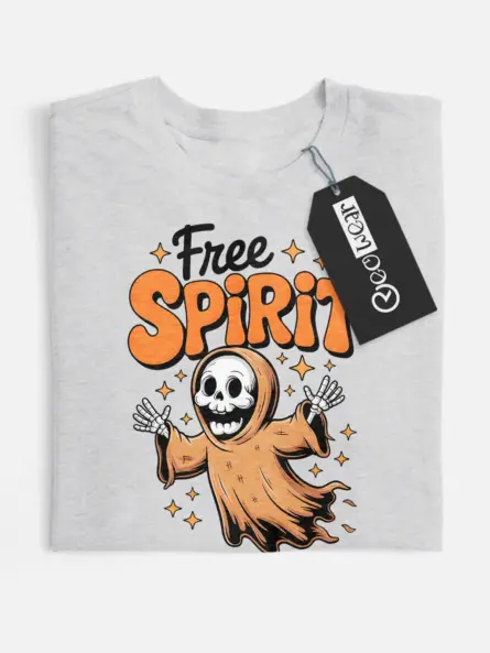 grey front – playful ghost shirt Free Spirit Halloween design