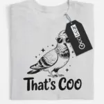 grey flatlay front view – That’s Coo pigeon design – funny pigeon t-shirt