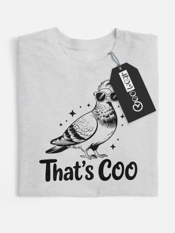grey flatlay front view – That’s Coo pigeon design – funny pigeon t-shirt
