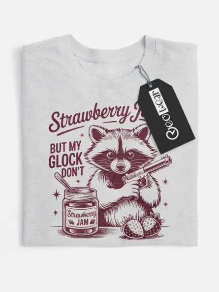 Funny Raccoon Meme T-Shirt – Strawberry Jam Glock Pun