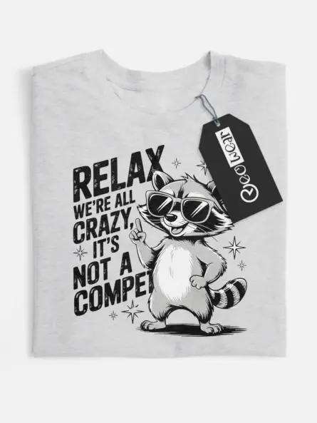grey flatlay raccoon graphic front view funny raccoon mental health t-shirt