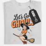 grey flatlay retro witch Halloween t-shirt