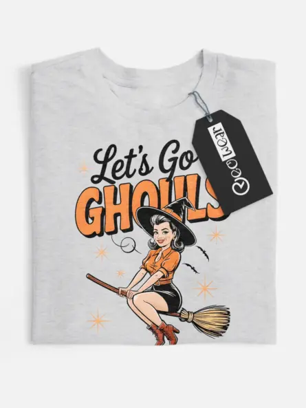 grey flatlay retro witch Halloween t-shirt