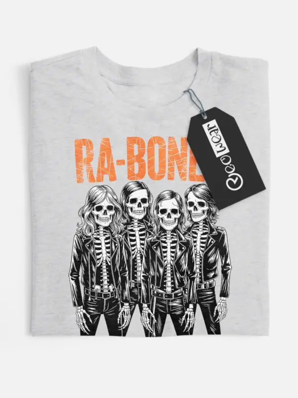 grey flatlay shirt of punk rock skeleton band t-shirt