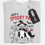 grey flatlay front view – Just a Spooky Paw design spooky dog Halloween t-shirt