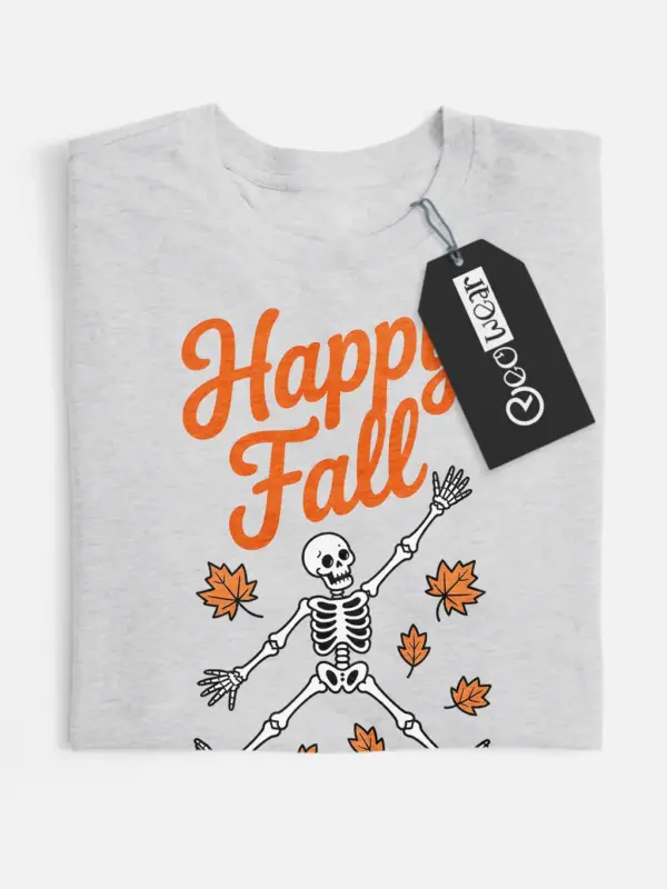 Front View grey flatlay Happy Fall Shirt – Happy Fall Skeleton T-Shirt