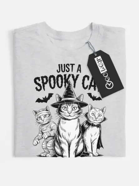 front view – Just a Spooky Cat design spooky cat Halloween t-shirt