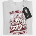 grey flatlay front – Feeling Cute Might Haunt You Later cute bunny Halloween shirt