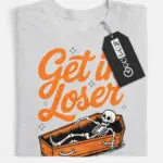Front View grey Get in Loser Shirt – Goth Skeleton Coffin T-Shirt
