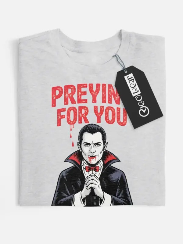 grey flatlay Shirt Gothic Vampire Pun T-Shirt – Preying for You Halloween Tee