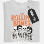 grey flatlay front view – The Rolling Bones design vintage Halloween rock band t-shirt