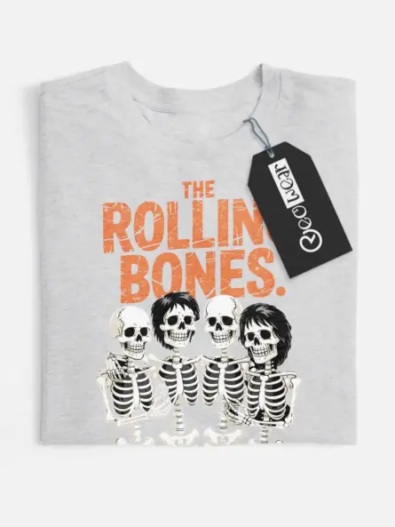grey flatlay front view – The Rolling Bones design vintage Halloween rock band t-shirt