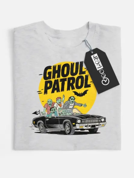 Front View grey Ghoul Patrol Shirt – Retro Zombie Car T-Shirt