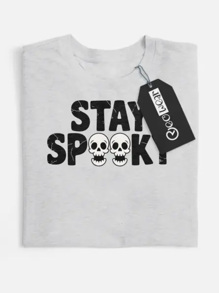 Grey front view – stay spooky t-shirt with vintage horror block letters in grey