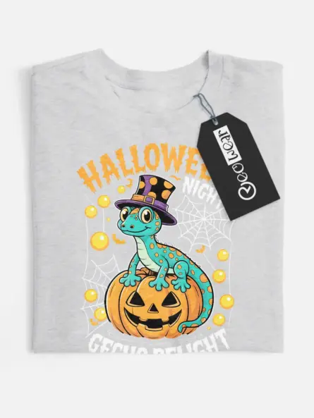 grey flatlay shirt front view - Halloween Night phrase - gecko halloween t-shirt