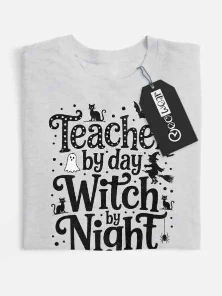 Teacher by Day Witch by Night Shirt – Funny Halloween Tee for Educators - Image 1