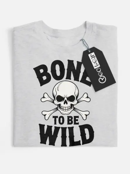 grey flatlay bone to be wild biker halloween shirt front view